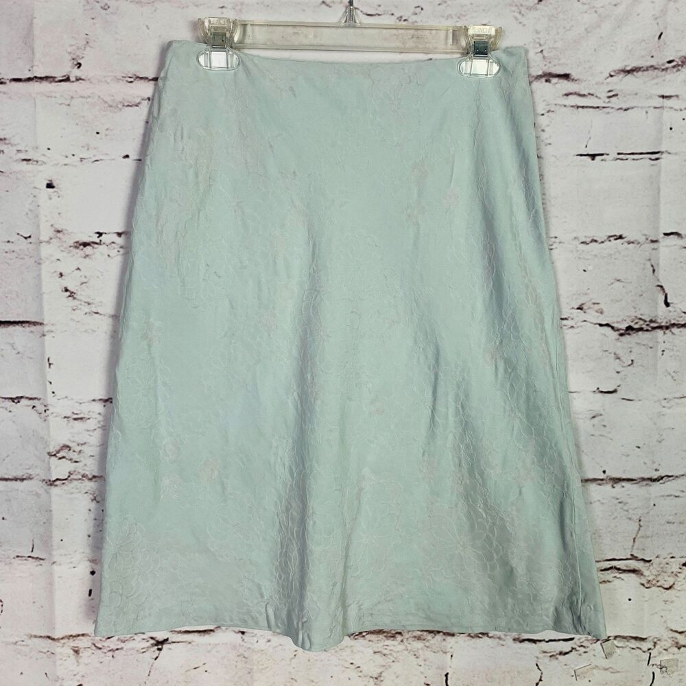 Tommy Bahama 100% Silk Teal Embroidered Floral A-Line Skirt Women's Size 8 Beach - Picture 2 of 8